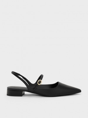 Charles & Keith Arkası Açık Mary Jane Flats Siyah | NWXU-93284