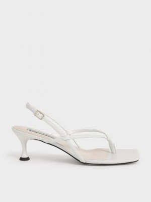 Charles & Keith Arkası Açık Tanga Sandals Beyaz | PSQE-01356