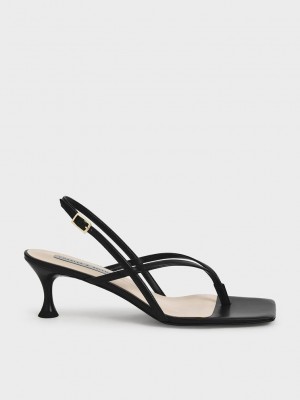 Charles & Keith Arkası Açık Tanga Sandals Siyah | OUMA-07642