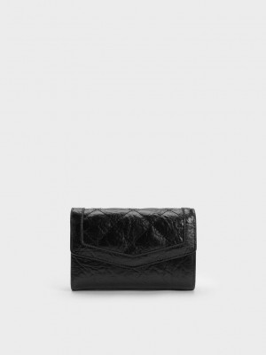 Charles & Keith Arley Wrinkled Kapitone Wallet Siyah | DTYV-39264