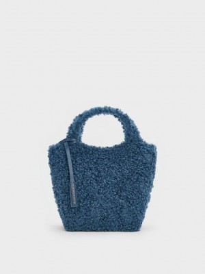 Charles & Keith Arlys Furry Tote Bag Lacivert | DINP-32591