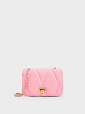 Charles & Keith Arwen Kapitone Shoulder Bag Pembe | JUXC-40721