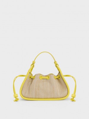 Charles & Keith Ashby Raffia Curved Handle Bag Sarı | ONXC-75931