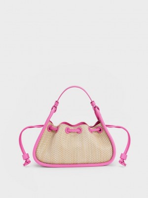 Charles & Keith Ashby Raffia Curved Handle Bag Pembe | VFRH-08274