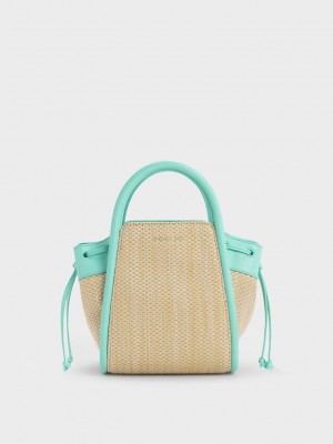 Charles & Keith Ashby Raffia Tote Bag Nane Yeşil | LKDB-94563