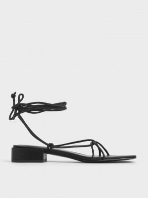 Charles & Keith Askısı Ankle Tie Sandals Siyah | EVPO-18970