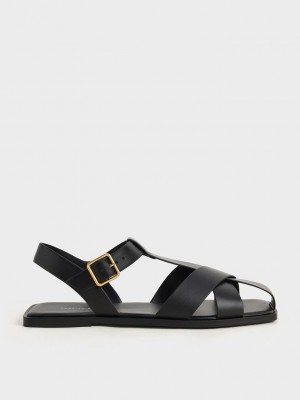 Charles & Keith Askısı Crossover Sandals Siyah | HANB-84297