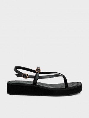 Charles & Keith Askısı Flatform Tanga Sandals Siyah | TUKY-09423