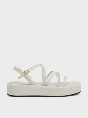Charles & Keith Askısı Yastıklı Flatforms Beyaz | DBEC-75831
