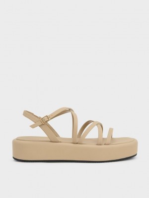 Charles & Keith Askısı Yastıklı Flatforms Kahverengi | EZLI-43976