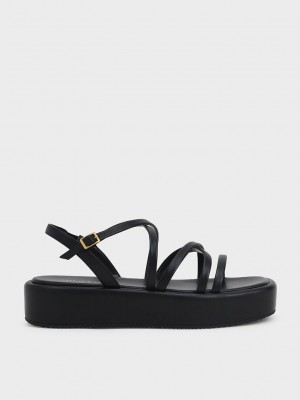 Charles & Keith Askısı Yastıklı Flatforms Siyah | HGSA-60893