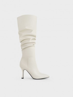 Charles & Keith Aster Ruched Knee-High Boots Pembe | AKEL-39618