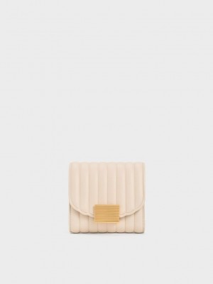 Charles & Keith Astrid Panelled Small Wallet Bej Rengi | EZJQ-38526