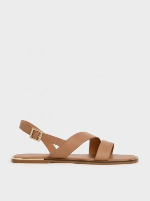 Charles & Keith Asymmetric Askılı Arkası Açık Flats Caramel | VORL-34512