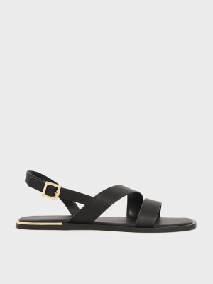 Charles & Keith Asymmetric Askılı Arkası Açık Flats Siyah | UPEJ-59274