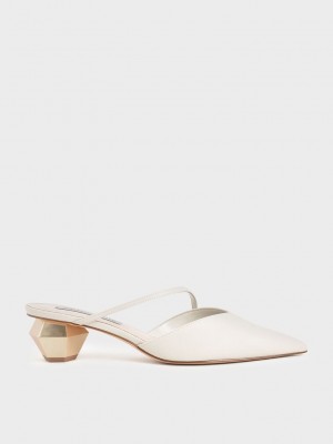Charles & Keith Asymmetric Askılı Chrome Heel Mules Pembe | DEPH-28947