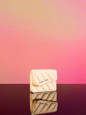 Charles & Keith Asymmetric Flap Panelled Wallet Bej Rengi | TNQD-52814