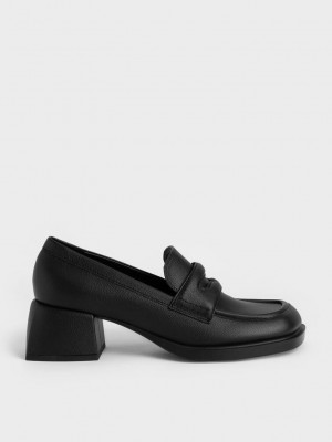 Charles & Keith Asymmetric Penny Loafers Siyah | IBGS-74621