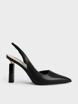 Charles & Keith Asymmetric Sculptural Heel Pumps Siyah | NCEV-96435