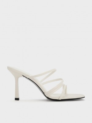 Charles & Keith Asymmetric Square-Burunlu Topuklu Mules Krema | OYWL-78659
