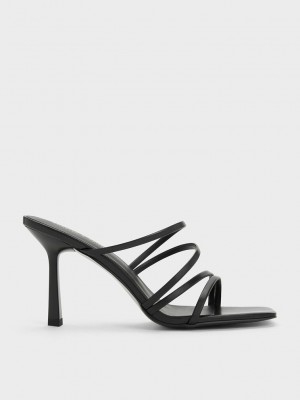 Charles & Keith Asymmetric Square-Burunlu Topuklu Mules Siyah | BMQG-46973