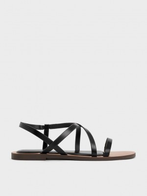 Charles & Keith Asymmetrical Askısı Sandals Siyah | UYWT-76489