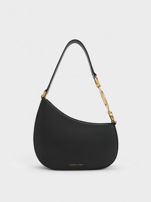 Charles & Keith Asymmetrical Shoulder bag Siyah | UYGH-29784