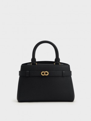 Charles & Keith Aubrielle Metallic-Accent Belted Bag Siyah | RDET-56940
