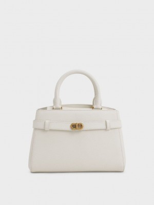 Charles & Keith Aubrielle Metallic-Accent Belted Bag Krema | SKNV-03591