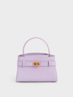 Charles & Keith Aubrielle Metallic-Tokalı Top Handle Bag Mor | FWUN-85970