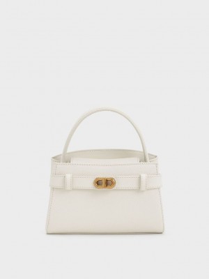 Charles & Keith Aubrielle Metallic-Tokalı Top Handle Bag Krema | ELWV-51640