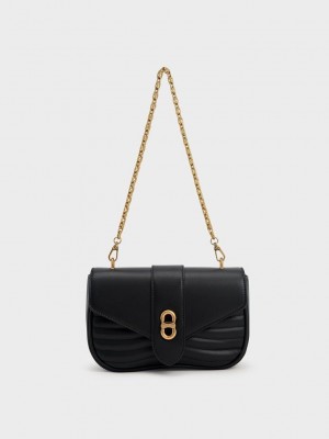 Charles & Keith Aubrielle Panelled Crossbody Bag Siyah | WRQJ-78412