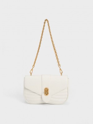 Charles & Keith Aubrielle Panelled Crossbody Bag Beyaz | TARP-35296