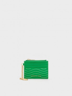 Charles & Keith Aubrielle Stitch-Trim Zip Card Holder Yeşil | JPFR-40281