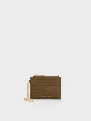 Charles & Keith Aubrielle Stitch-Trim Zip Card Holder Haki | JKRT-23815