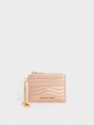 Charles & Keith Aubrielle Stitch-Trim Zip Card Holder Pembe Altın | FLVI-29618