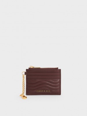 Charles & Keith Aubrielle Stitch-Trim Zip Card Holder Koyu Çikolata | ERKQ-16835