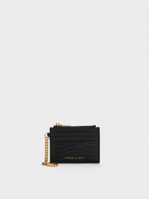 Charles & Keith Aubrielle Stitch-Trim Zip Card Holder Siyah | DXCJ-23890