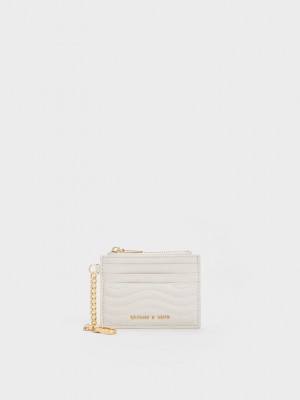 Charles & Keith Aubrielle Stitch-Trim Zip Card Holder Beyaz | DJPA-05842
