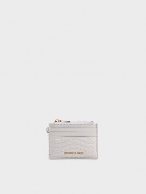 Charles & Keith Aubrielle Stitch-Trim Zip Card Holder Pearl | WVGY-81294