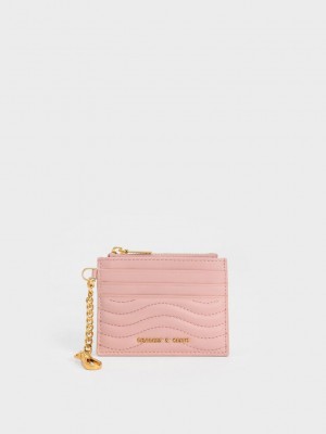 Charles & Keith Aubrielle Stitch-Trim Zip Card Holder Açık Pembe | WQHK-18305