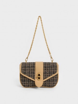 Charles & Keith Aubrielle Tweed Panelled Crossbody Bag Renkli | ONVI-21907