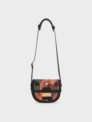 Charles & Keith Aurea Örme Saddle Crossbody Bag Turuncu | JSAM-86347