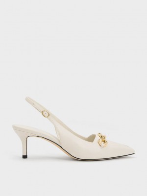 Charles & Keith Avani Tıknaz Chain-Embellished Arkası Açık Pumps Pembe | WRLC-75026