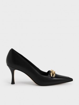 Charles & Keith Avani Tıknaz Chain Stilleto Heel Pumps Siyah | NOEJ-16320