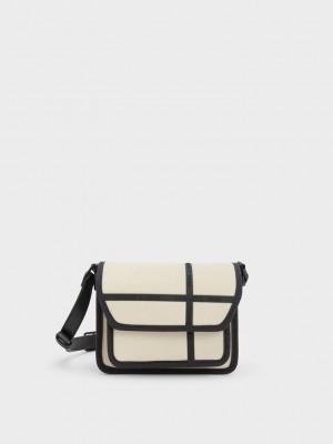 Charles & Keith Avenue Contrast-Trim Crossbody Bag Krema | ZABH-42857
