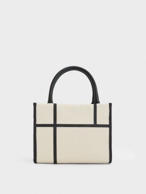 Charles & Keith Avenue Contrast-Trim Tote Bag Krema | ZVDO-50724