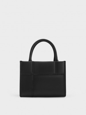 Charles & Keith Avenue Contrast-Trim Tote Bag Siyah | XHGQ-86057