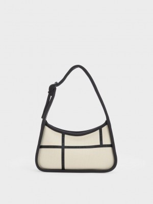 Charles & Keith Avenue Contrast-Trim Trapeze Shoulder Bag Krema | CMKE-08157
