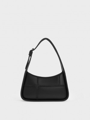 Charles & Keith Avenue Contrast-Trim Trapeze Shoulder Bag Siyah | RYKF-03942
